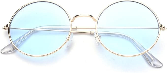 Vintage Round Small Flat Sunglasses – Retro Metal Frame Hippie Style Unisex Eyewear