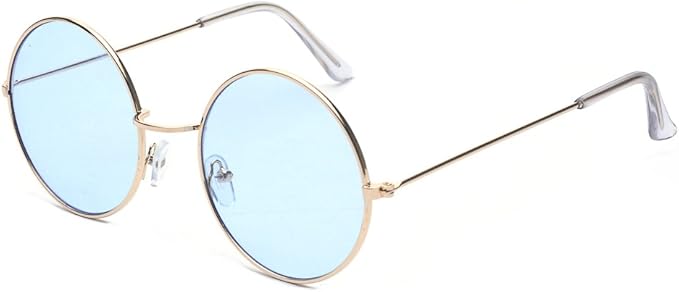 Vintage Round Small Flat Sunglasses – Retro Metal Frame Hippie Style Unisex Eyewear
